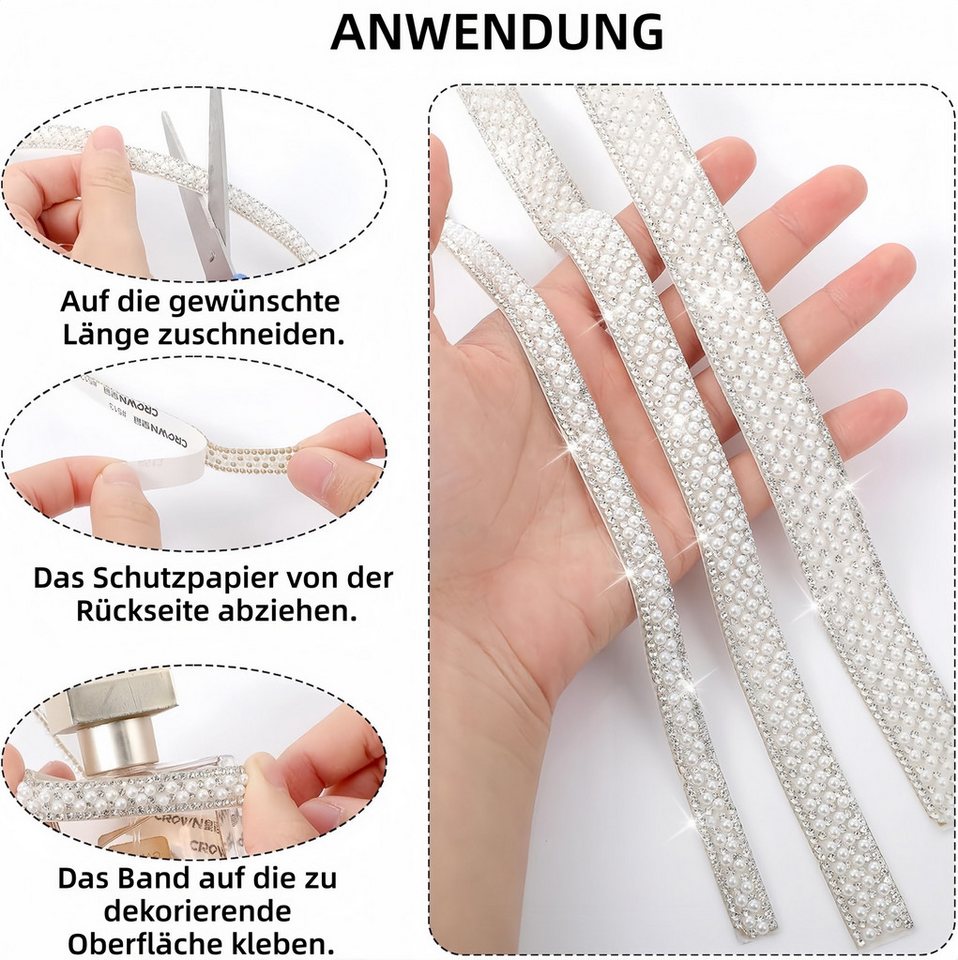 FOUORTUNATE-BEE Versteifungsband 3 Rollen selbstklebendes Perlen-Strassband für DIY, (3-St), Perlen-Strassband zum Verzieren und Basteln Bild 2