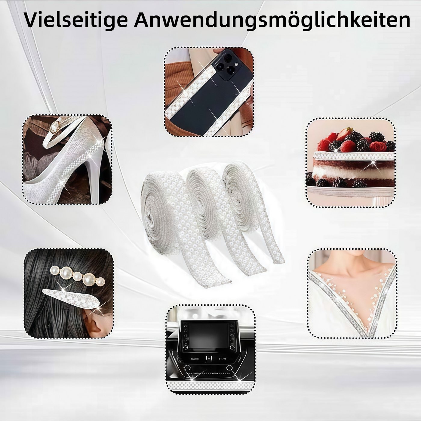 FOUORTUNATE-BEE Versteifungsband 3 Rollen selbstklebendes Perlen-Strassband für DIY, (3-St), Perlen-Strassband zum Verzieren und Basteln Bild 4