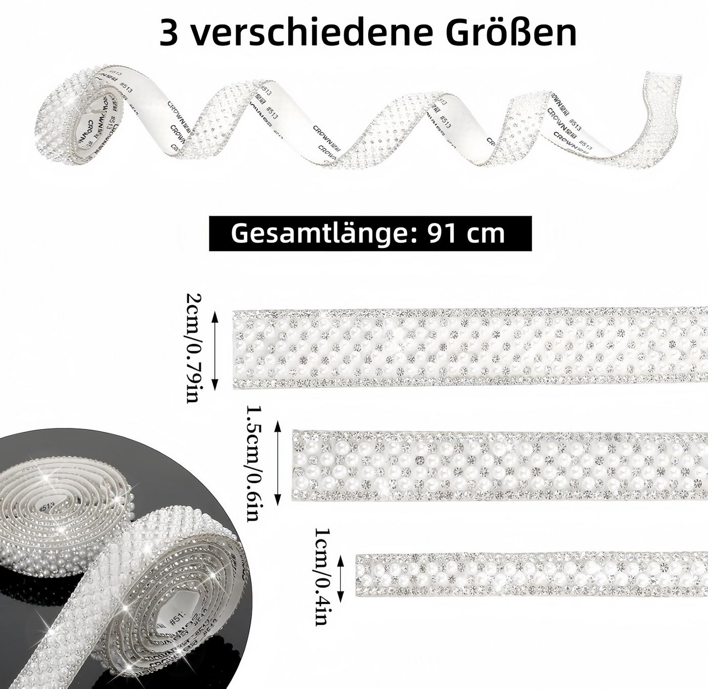 FOUORTUNATE-BEE Versteifungsband 3 Rollen selbstklebendes Perlen-Strassband für DIY, (3-St), Perlen-Strassband zum Verzieren und Basteln Bild 5