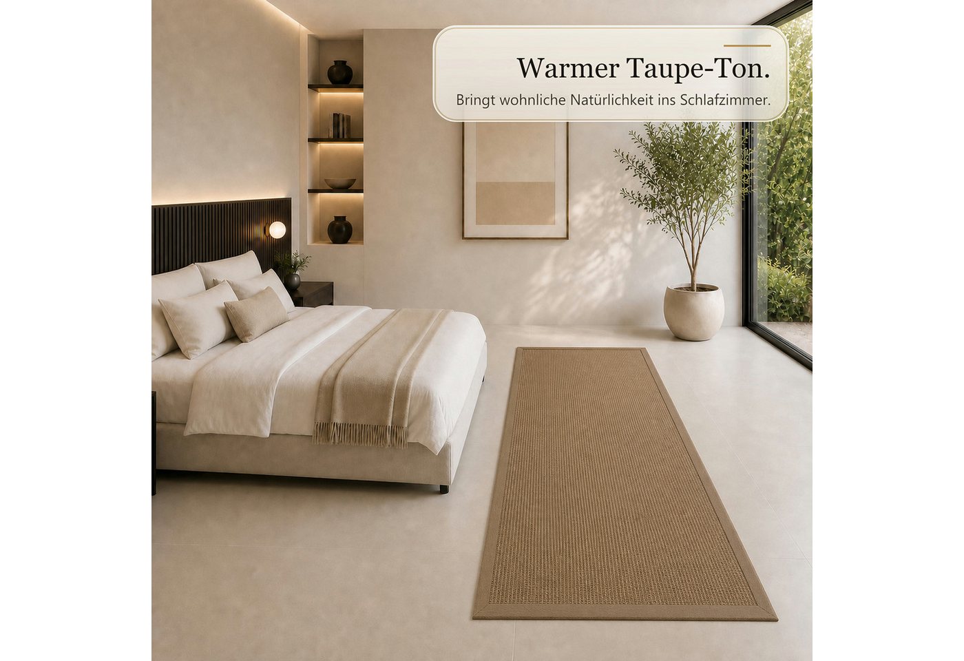 Floordirekt Sisalteppich Goa Natur aus 100 % Sisal mit Stoffbordüre Latexrücken 6 Größen, rutschhemmender