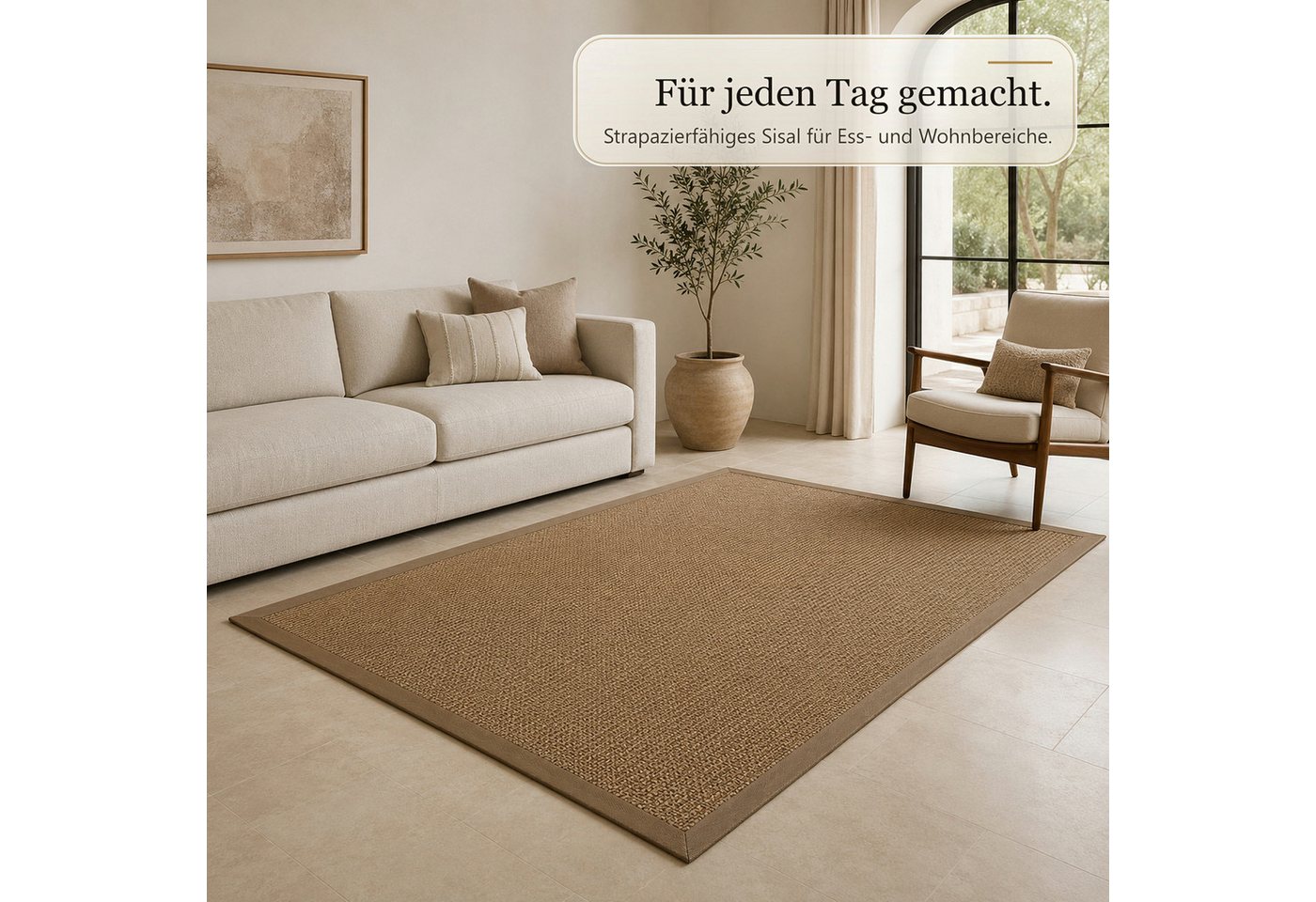 Floordirekt Sisalteppich Goa Natur aus 100 % Sisal mit Stoffbordüre Latexrücken 6 Größen, rutschhemmender Bild 2