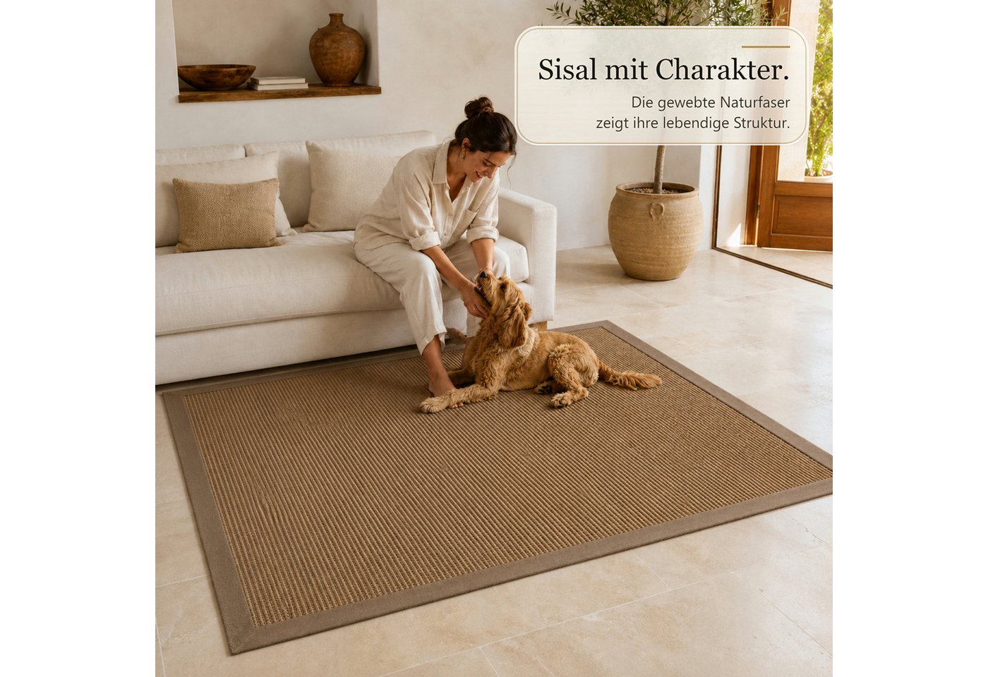 Floordirekt Sisalteppich Goa Natur aus 100 % Sisal mit Stoffbordüre Latexrücken 6 Größen, rutschhemmender Bild 5