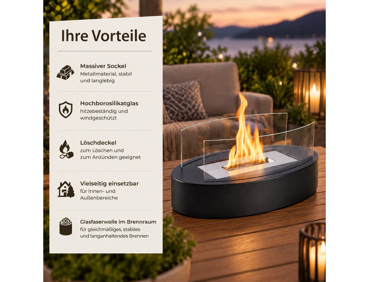 Nettlife Tischfeuer Bioethanol Kamin Tischkamin für Indoor/Outdoor, Tragbare Dekokamin (Set, Für Terrasse Balkon Garten Schlafzimmer Zuhause), Die Party Geschenkideens oder als stilvolle Tischdekoration Bild 2