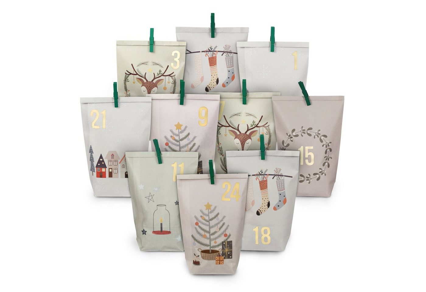 PAPIERDRACHEN befüllbarer Adventskalender Adventskalender - 24 Geschenktüten mit Zahlenaufkleber & Klammern Bild 2