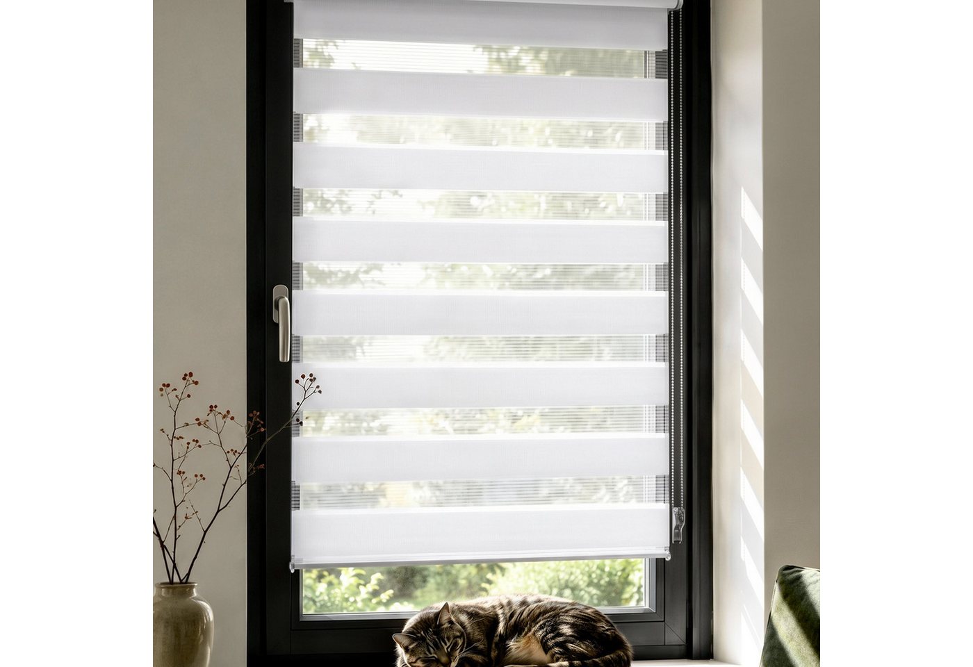 Doppelrollo Zevra Doppelrollo / Duo Rollo, 40 x 160 cm, weiß, Victoria M., halbtransparent, ohne Bohren, freihängend, verschraubt, Feuchtraumgeeignet, Sichtschutz oder Durchsicht Bild 4