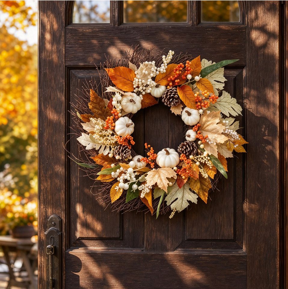 Diwzbyn Dekokranz 45cm Herbstkranz, Herbstfarben Kürbis Beeren Kranz, Dekorativer Türkranz für Halloween, Thanksgiving und Erntedankfest Bild 4