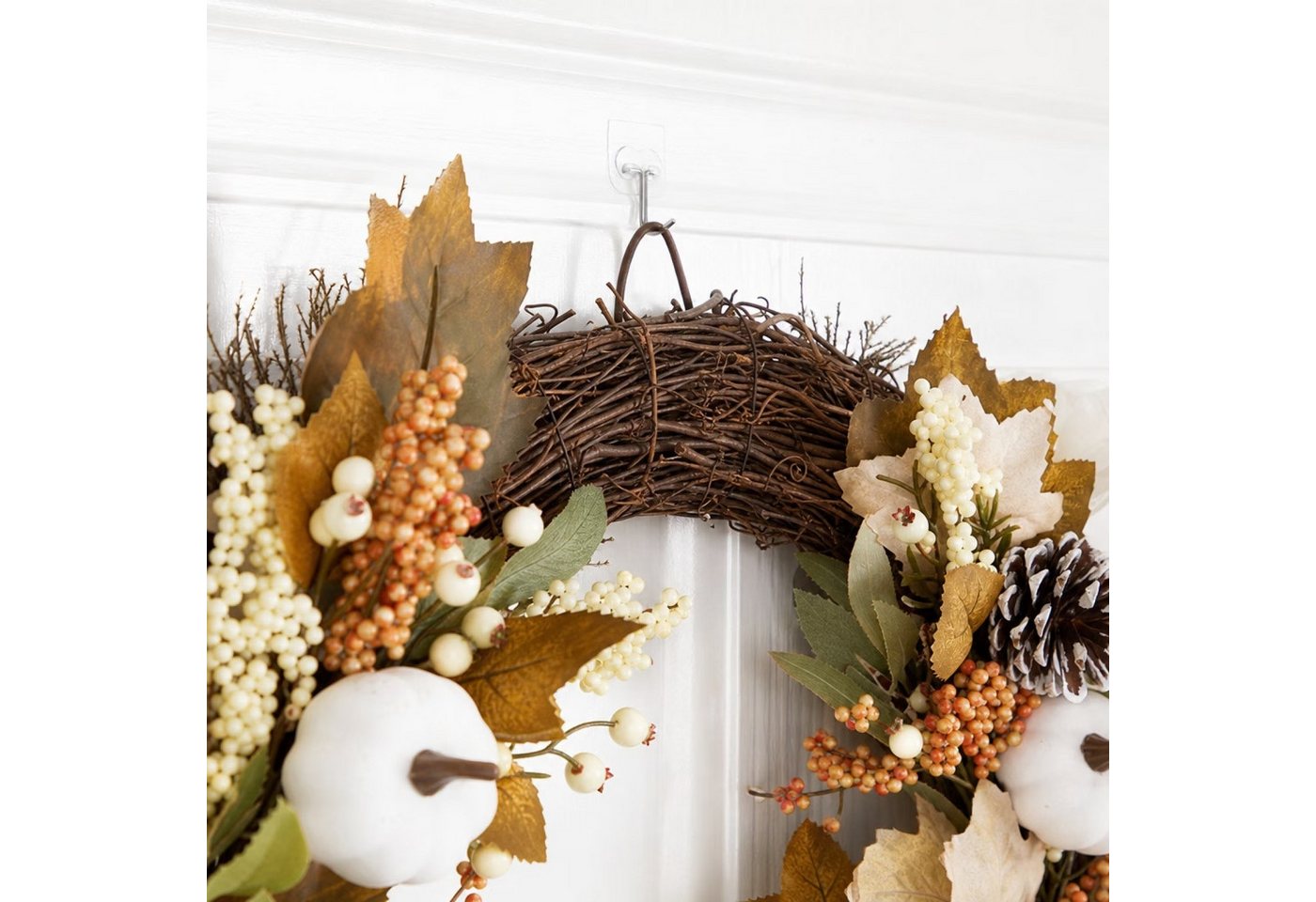 Diwzbyn Dekokranz 45cm Herbstkranz, Herbstfarben Kürbis Beeren Kranz, Dekorativer Türkranz für Halloween, Thanksgiving und Erntedankfest Bild 5