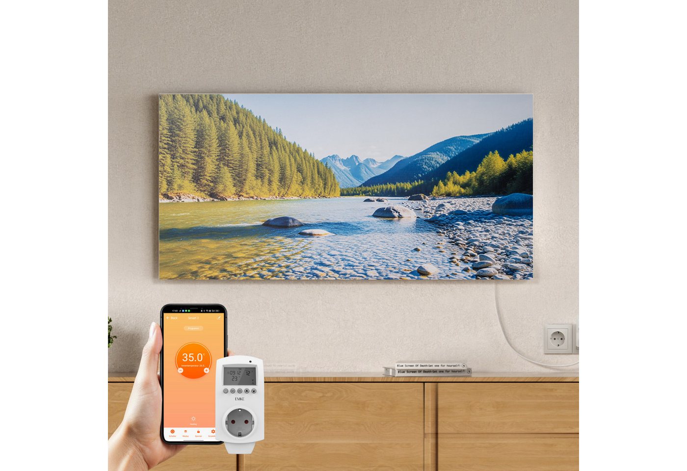 EMKE Infrarotheizung Elektroheizung, mit WLAN Smart Thermostat, App-Steuerung, 1200 W, Wandmontage, Überhitzungsschutz, Infrarot-Heizung
