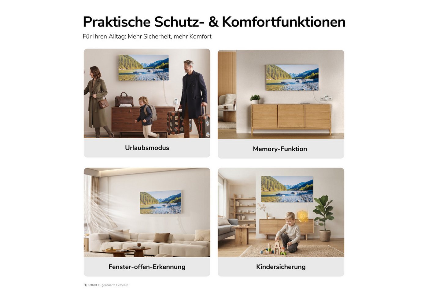 EMKE Infrarotheizung Elektroheizung, mit WLAN Smart Thermostat, App-Steuerung, 1200 W, Wandmontage, Überhitzungsschutz, Infrarot-Heizung Bild 2