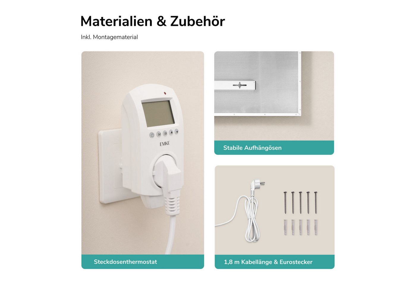 EMKE Infrarotheizung Elektroheizung, mit WLAN Smart Thermostat, App-Steuerung, 1200 W, Wandmontage, Überhitzungsschutz, Infrarot-Heizung Bild 3