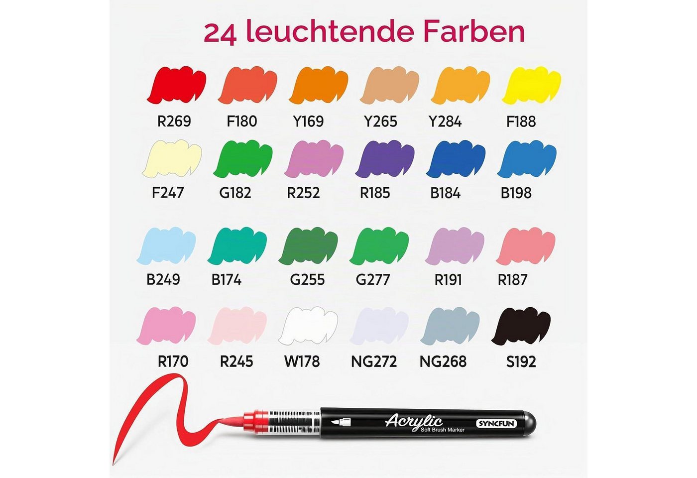 LuxusKollektion Pinselstift Acrylstifte Pinselspitze 24 Farben Stein Glas Stoff
