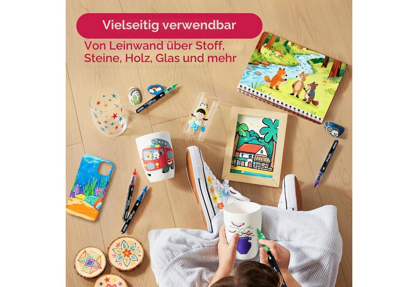 LuxusKollektion Pinselstift Acrylstifte Pinselspitze 24 Farben Stein Glas Stoff Bild 5