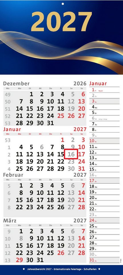 Anschütz Wandkalender 4-Monatskalender Kombi mit Notizstreifen 2027 Bild 3