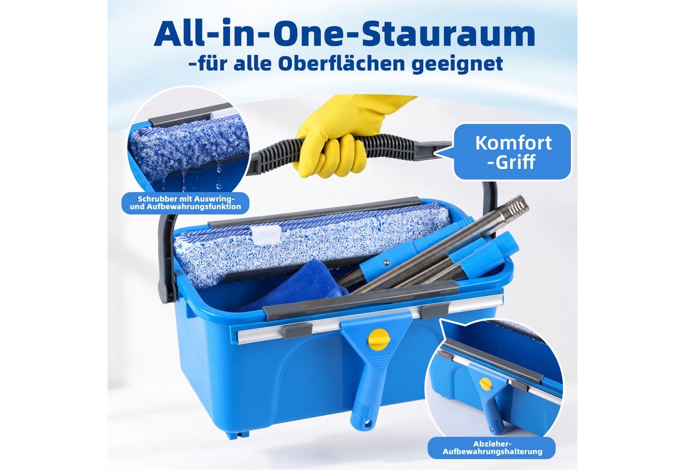 JOYOLEDER Sprühwischer Fensterreiniger Set, Eimer 12L, Fensterputzer Teleskopstiel 310CM, (35CM Fensterwischer & Fenster Einwascher & Mikrofasertuch, Profi Fensterreinigungsset für Haus, Fenster, Glas, Auto) Bild 5