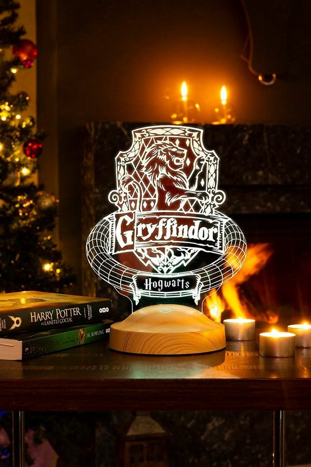 Geschenkelampe LED Nachttischlampe Gryffindor Hogwarts Harry Potter Nachtlicht Geschenke für Kinder, Leuchte 7 Farben fest integriert, Geburtstagsgeschenk für Freunde, Mädchen, Junge, HP Fans