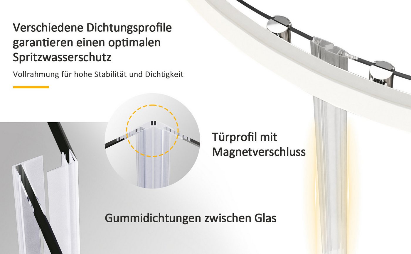 Hopibath Runddusche Weiß 90x90x185cm Duschkabine, BxT: 90x90 cm, 5mm Sicherheitsglas, Schiebetür, (88-90)x(88-90)x185, Alurahmen, Magnetverschluss Bild 2