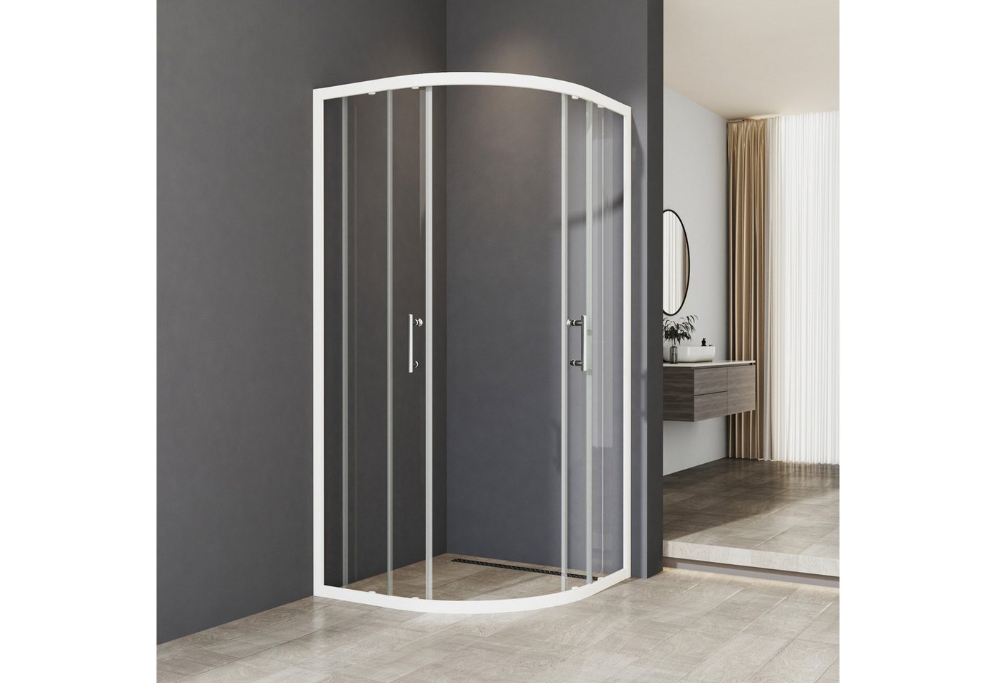 Hopibath Runddusche Weiß 90x90x185cm Duschkabine, BxT: 90x90 cm, 5mm Sicherheitsglas, Schiebetür, (88-90)x(88-90)x185, Alurahmen, Magnetverschluss Bild 4