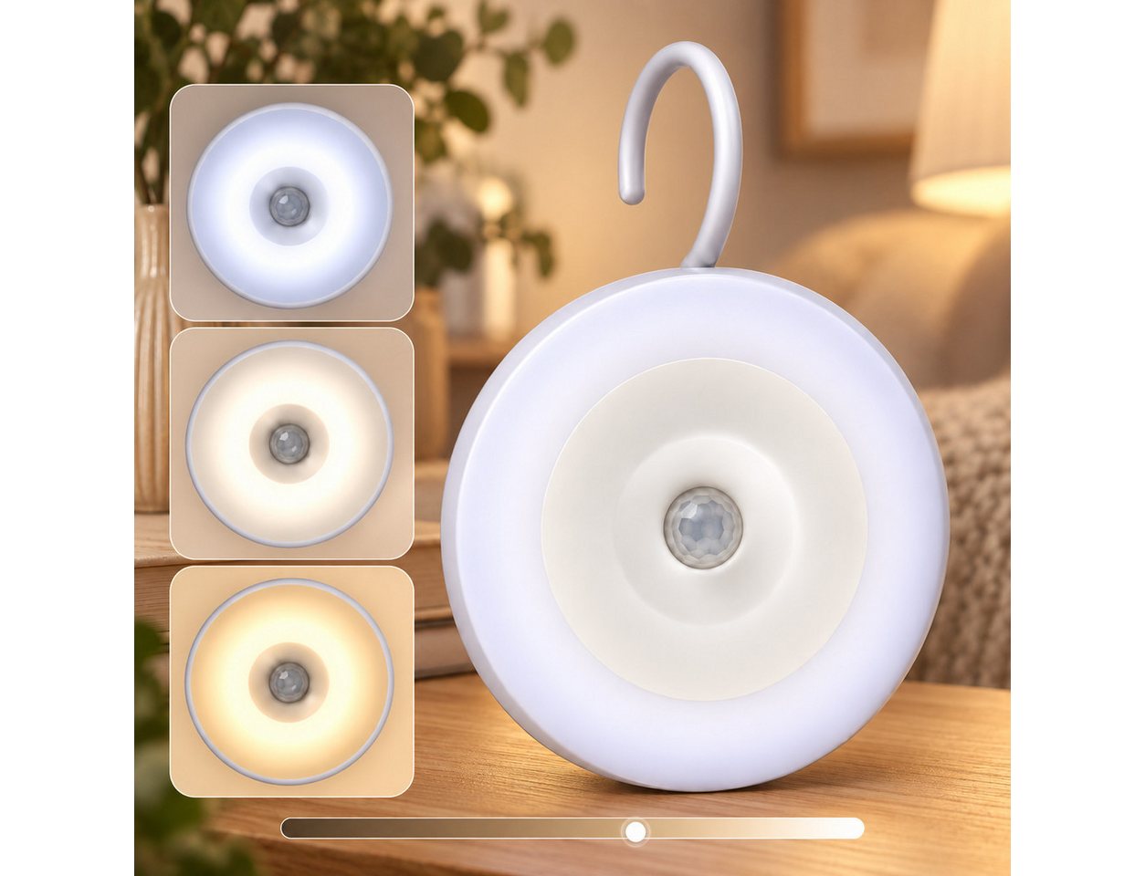 Fyrove LED Nachtlicht Nachtlampe mit Bewegungsmelder, 3CCT & 360° Haken,dimmbar & aufladbar, LED fest integriert, warmweiß, Neutralweiß, Tageslichtweiß, kaltweiß, ideal für Flur, Treppe, Kinderzimmer, Schlafzimmer & Schrank Bild 2