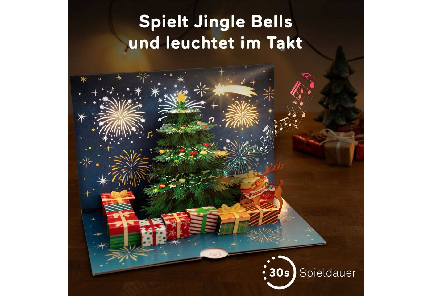 papercrush Weihnachtskarte Weihnachtsbaum mit Musik & Licht Pop-Up Karte Bild 3