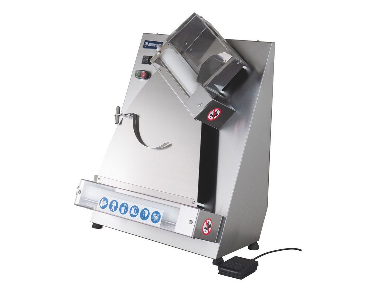 GastroHero Nudelmaschine Teigausrollmaschine PROFI 42 mit Fußpedal bis 40 cm, 370 W, Fünf Teigstärken-Einstellungen, komfortables Fußpedal