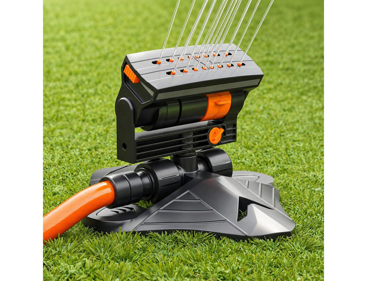 AIMAX Viereckregner Rasensprenger, Gartensprinkler mit 4 Sprühbildern, Oszillationsregner, Bewässerungssystem mit regulierbarer Wassermenge Bild 3