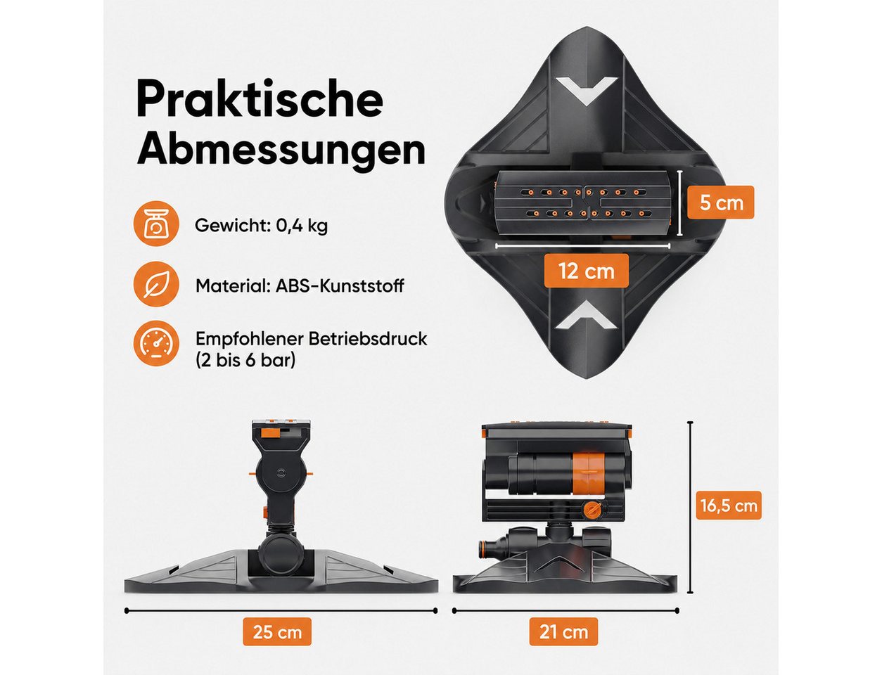 AIMAX Viereckregner Rasensprenger, Gartensprinkler mit 4 Sprühbildern, Oszillationsregner, Bewässerungssystem mit regulierbarer Wassermenge Bild 5
