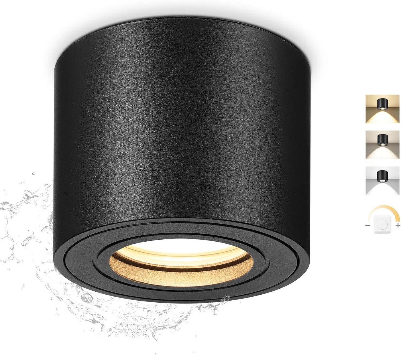 LaCute Aufbauleuchte LED Aufbauspot dimmbar 5W 500lm 3CCT 230V 30° schwenkbar Schwarz Weiß, LED fest integriert, Neutralweiß, Kaltweiß, Warmweiß, Dimmbar, 3CCT, IP44, 500 lm, 5 W, 230 V, 30° schwenkbar Bild 4