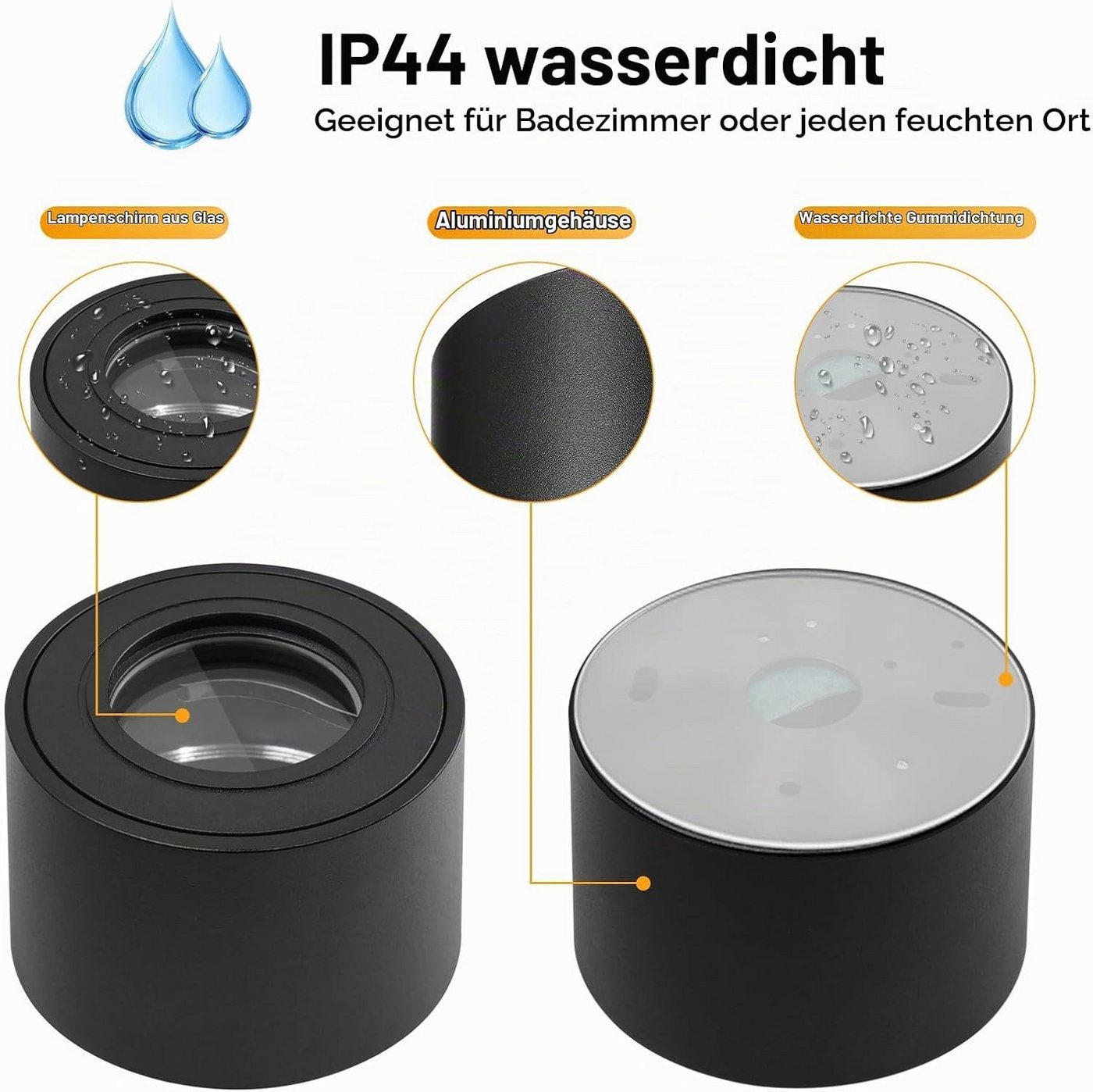 LaCute Aufbauleuchte LED Aufbauspot dimmbar 5W 500lm 3CCT 230V 30° schwenkbar Schwarz Weiß, LED fest integriert, Neutralweiß, Kaltweiß, Warmweiß, Dimmbar, 3CCT, IP44, 500 lm, 5 W, 230 V, 30° schwenkbar Bild 5