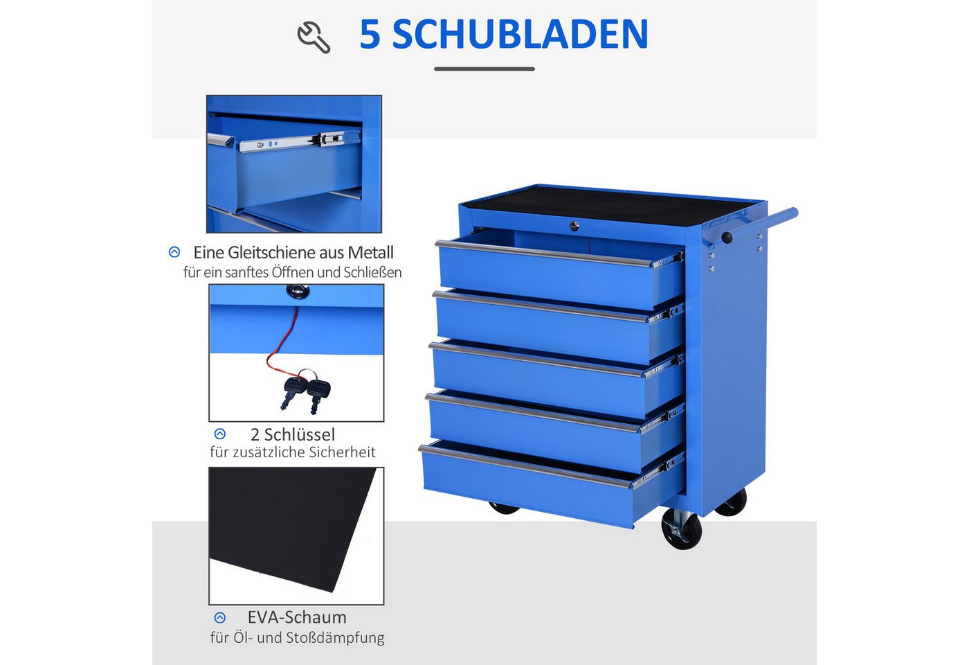 FELIXLEO Werkstattwagen Werkstattwagen 5 Schubladen rollbar Rot, (1-tlg) Bild 3