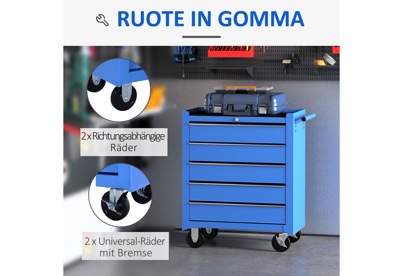 FELIXLEO Werkstattwagen Werkstattwagen 5 Schubladen rollbar Rot, (1-tlg) Bild 4