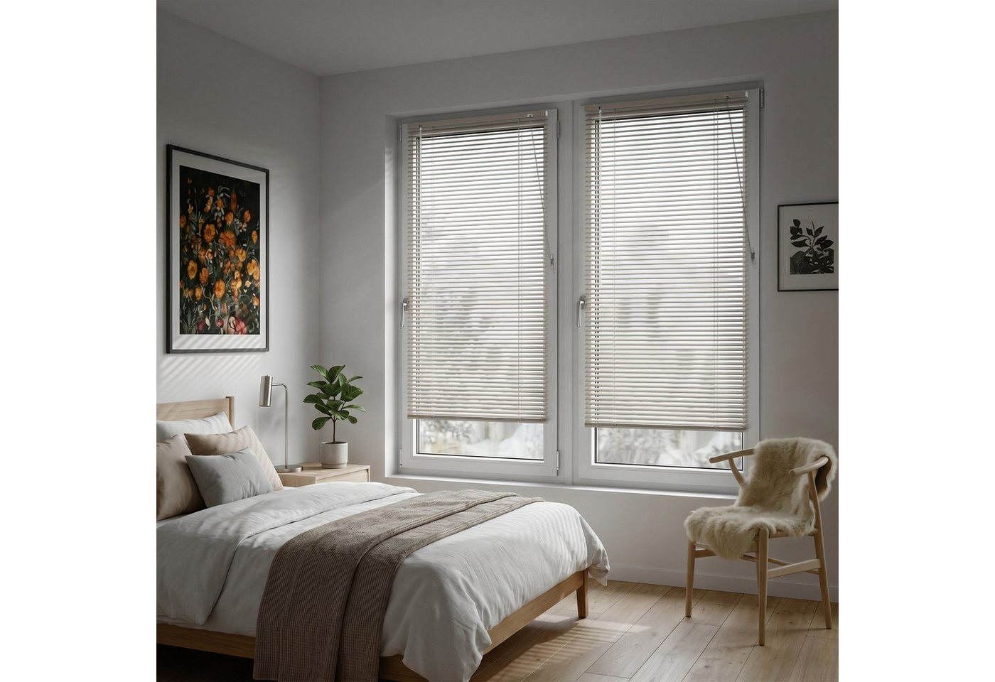 Victoria M. Jalousie LightLess Prime Aluminium-Jalousie 55x130 cm Grau-Beige matt, mit Bohren, ohne Bohren, geklemmt oder verschaubt, L Profil 25 mm Lamellen, feuchtigkeitsbeständig, verdunkelnd
