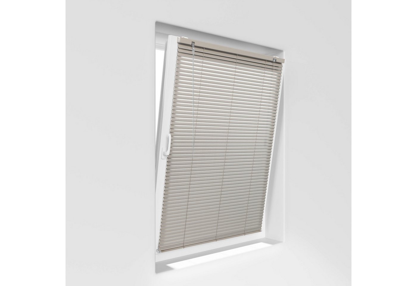 Victoria M. Jalousie LightLess Prime Aluminium-Jalousie 55x130 cm Grau-Beige matt, mit Bohren, ohne Bohren, geklemmt oder verschaubt, L Profil 25 mm Lamellen, feuchtigkeitsbeständig, verdunkelnd Bild 2