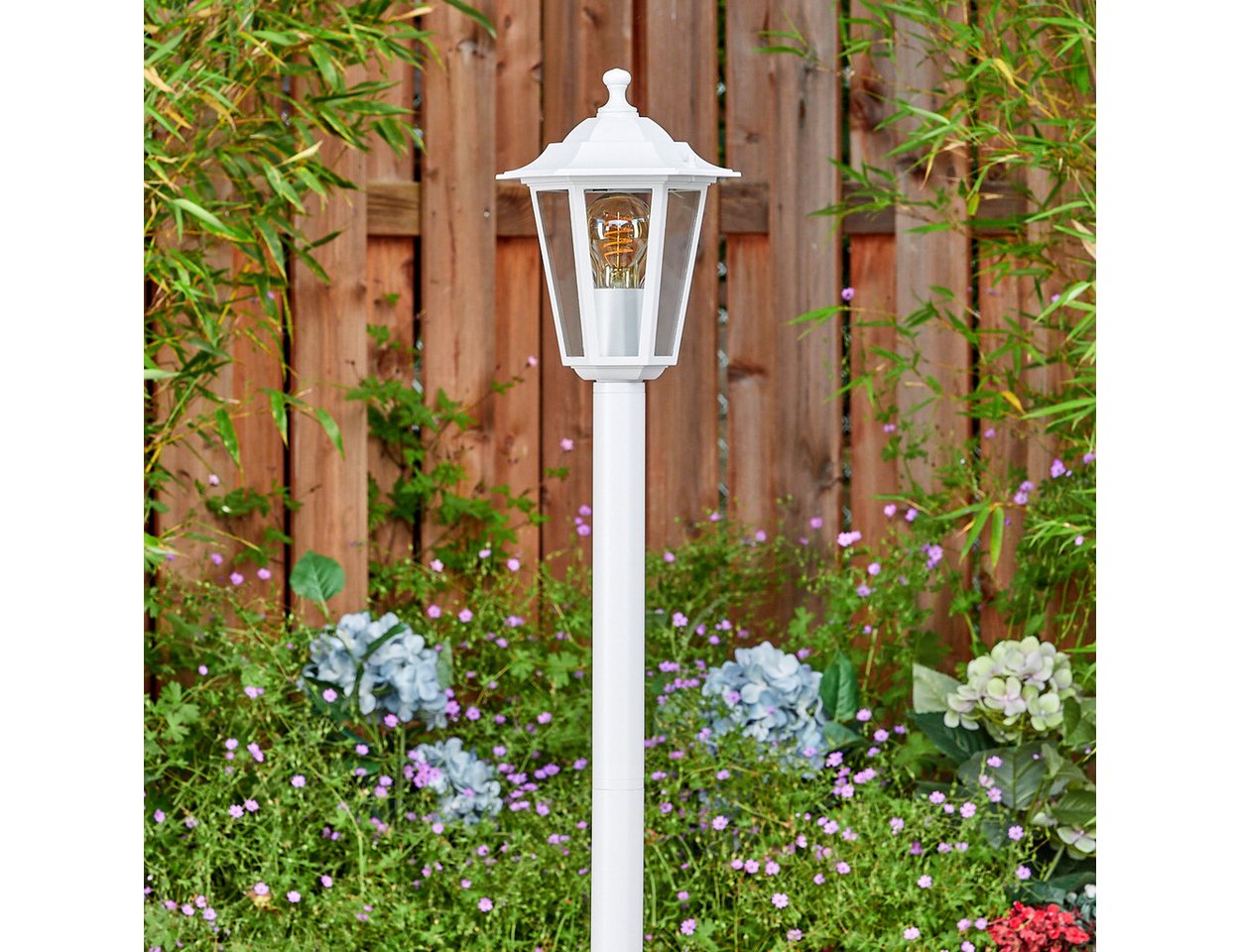 hofstein Pollerleuchte Wegeleuchte aus Metall/Glas in Weiß/Klar, ohne Leuchtmittel, antike Außenleuchte, Gartenlampe, Gartenbeleuchtung IP44, 1 x E27