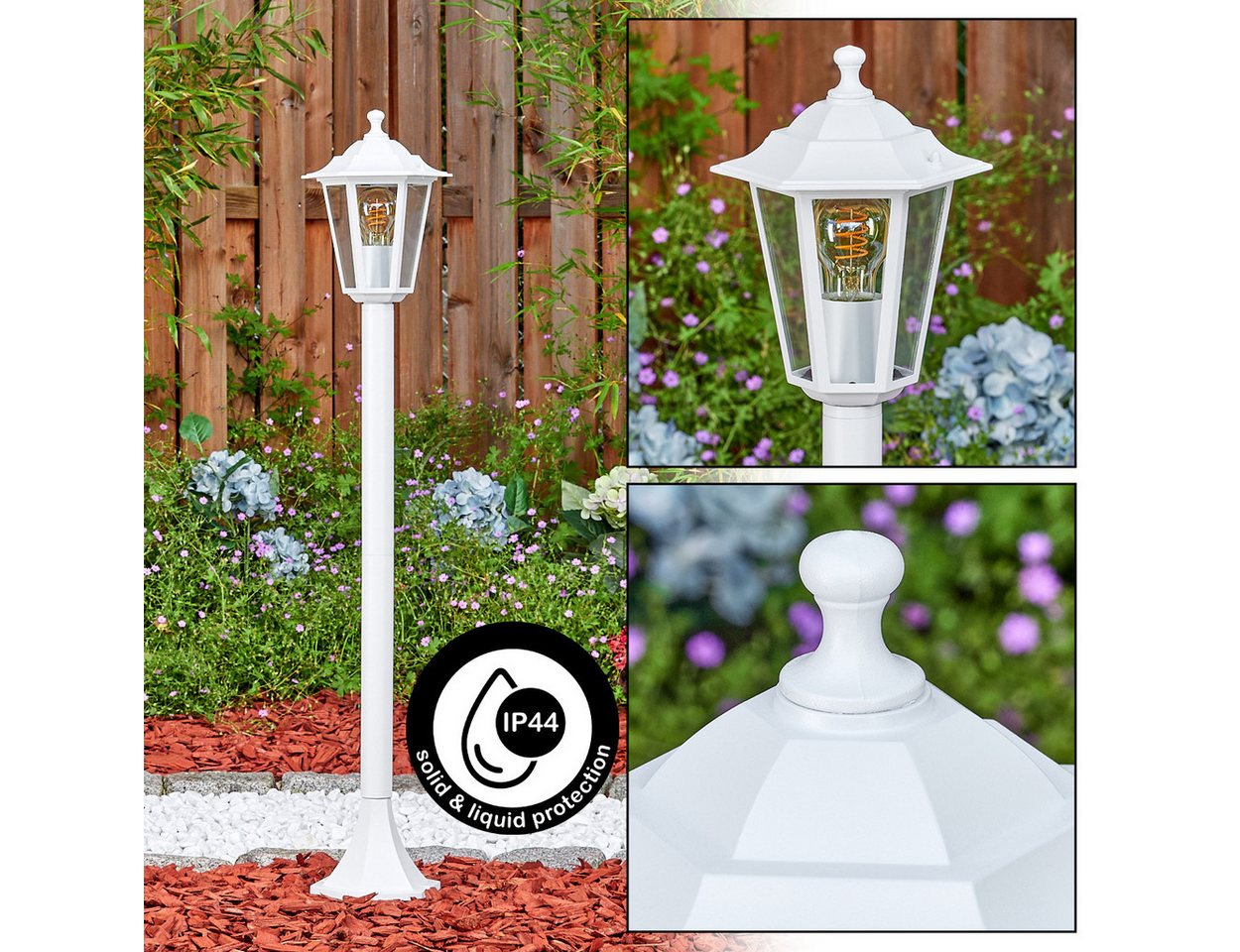 hofstein Pollerleuchte Wegeleuchte aus Metall/Glas in Weiß/Klar, ohne Leuchtmittel, antike Außenleuchte, Gartenlampe, Gartenbeleuchtung IP44, 1 x E27 Bild 3