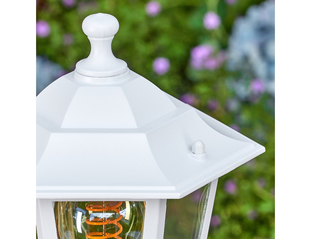 hofstein Pollerleuchte Wegeleuchte aus Metall/Glas in Weiß/Klar, ohne Leuchtmittel, antike Außenleuchte, Gartenlampe, Gartenbeleuchtung IP44, 1 x E27 Bild 4