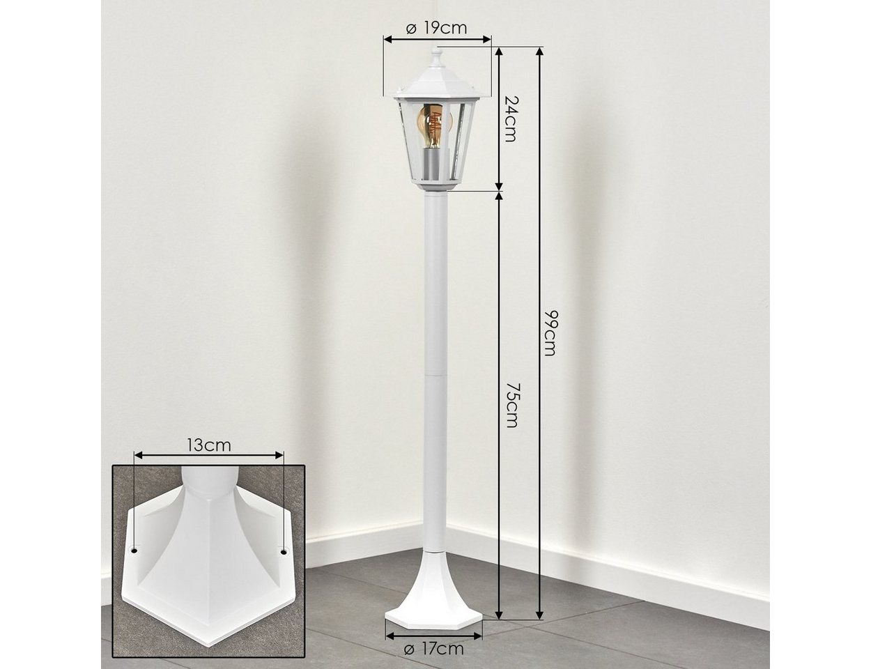 hofstein Pollerleuchte Wegeleuchte aus Metall/Glas in Weiß/Klar, ohne Leuchtmittel, antike Außenleuchte, Gartenlampe, Gartenbeleuchtung IP44, 1 x E27 Bild 5