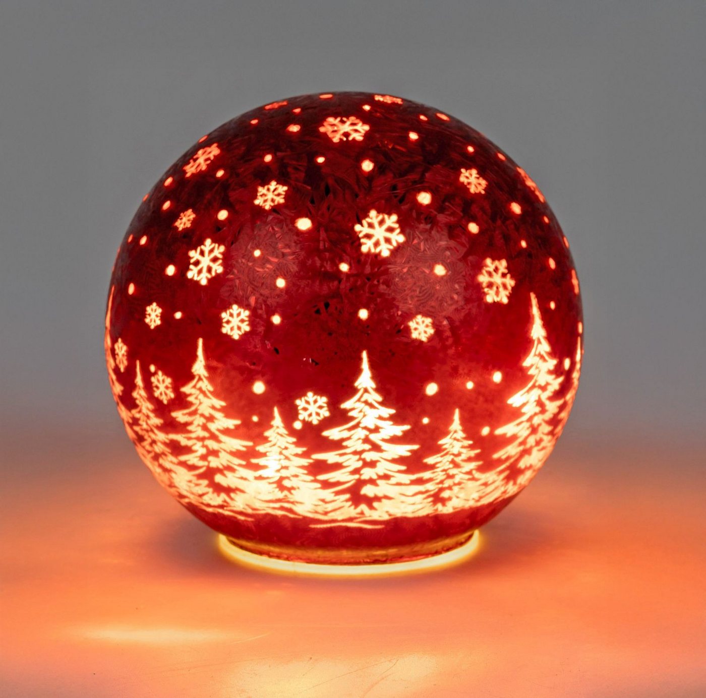 formano LED Dekolicht Glas-Kugel 15cm Frosty Rot Timer 6h/18h Weihnachten Herbst Deloration, LED fest integriert Bild 3