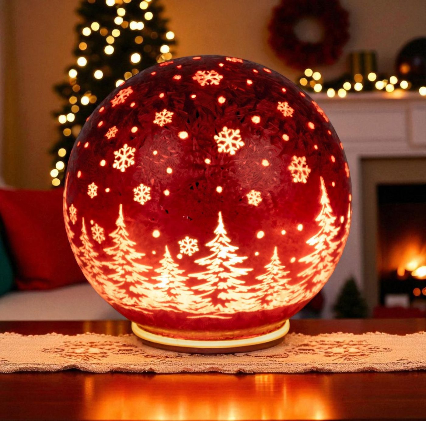 formano LED Dekolicht Glas-Kugel 15cm Frosty Rot Timer 6h/18h Weihnachten Herbst Deloration, LED fest integriert Bild 5