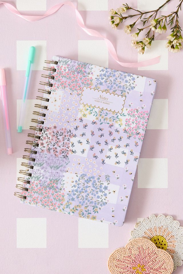Next Notizbuch B5 liniertes Notizbuch, Vichykaros und Blumen