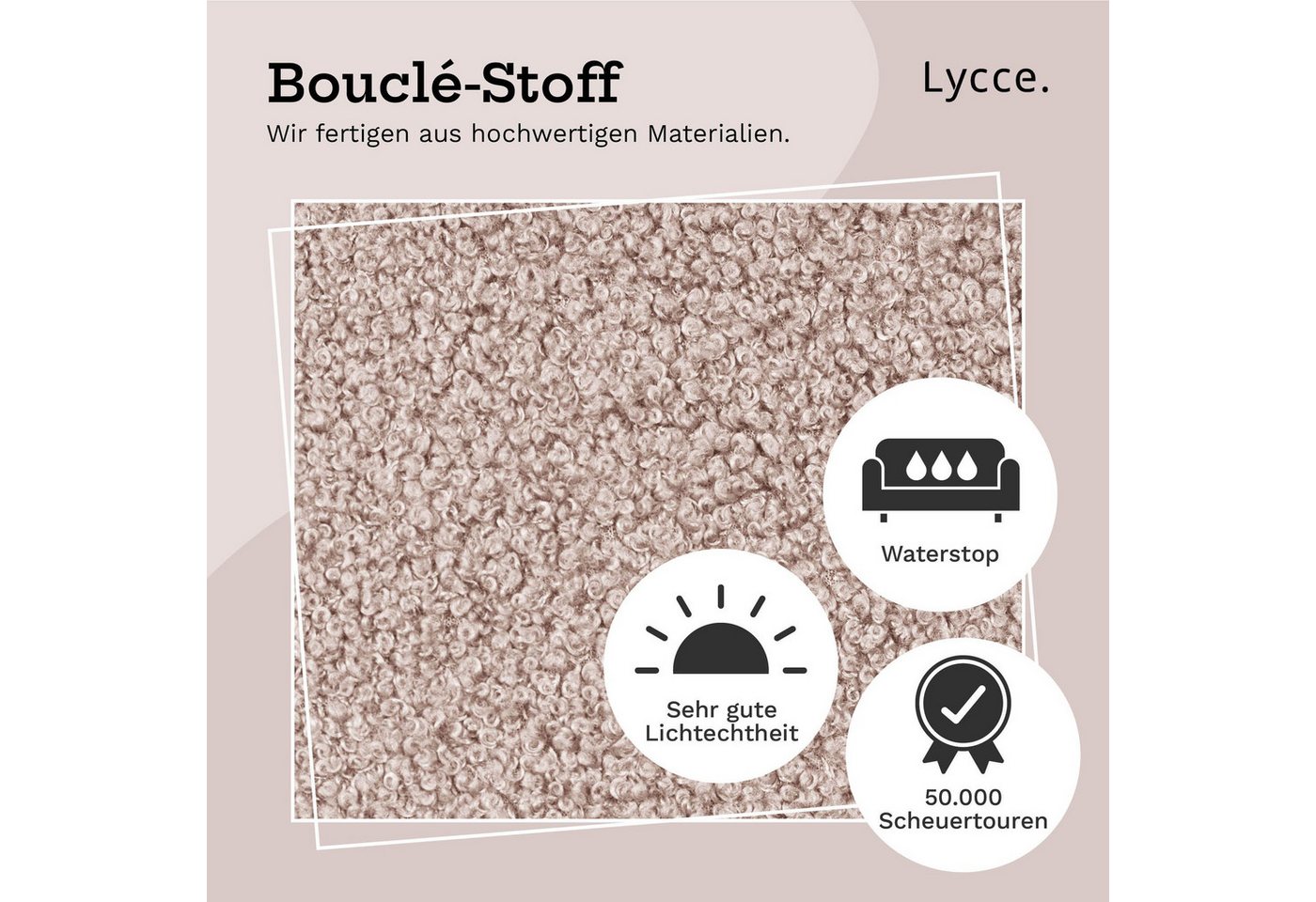 Lycce Bankauflage Bankauflage Klemmkissen 1 Leiste, Boucléstoff powder rosa, (1 St), für Banktiefe ab 35cm, verrutscht nicht, versch. Farben