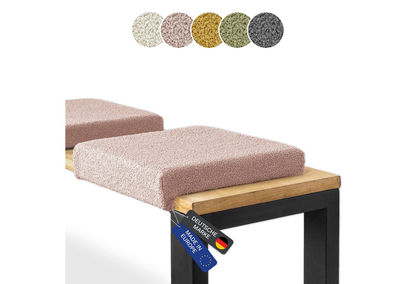 Lycce Bankauflage Bankauflage Klemmkissen 1 Leiste, Boucléstoff powder rosa, (1 St), für Banktiefe ab 35cm, verrutscht nicht, versch. Farben Bild 4