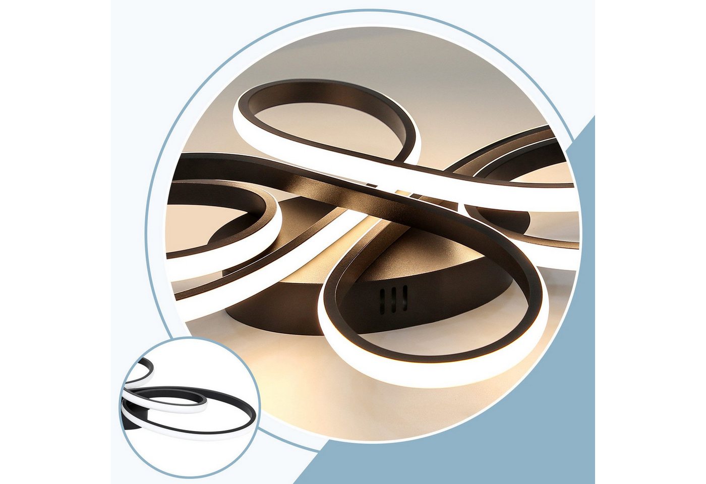Nettlife LED Deckenleuchte Modern Schwarz Dimmbar Wohnzimmer 65W 40/66/80/100CM deckenlampe, 3000K-6500K/Dimmbar mit Fernbedienung, LED fest integriert, warmweißem, kaltweißem, Schlafzimmer, Wohnzimmer, Büro, Arbeitszimmer, Küche Bild 4