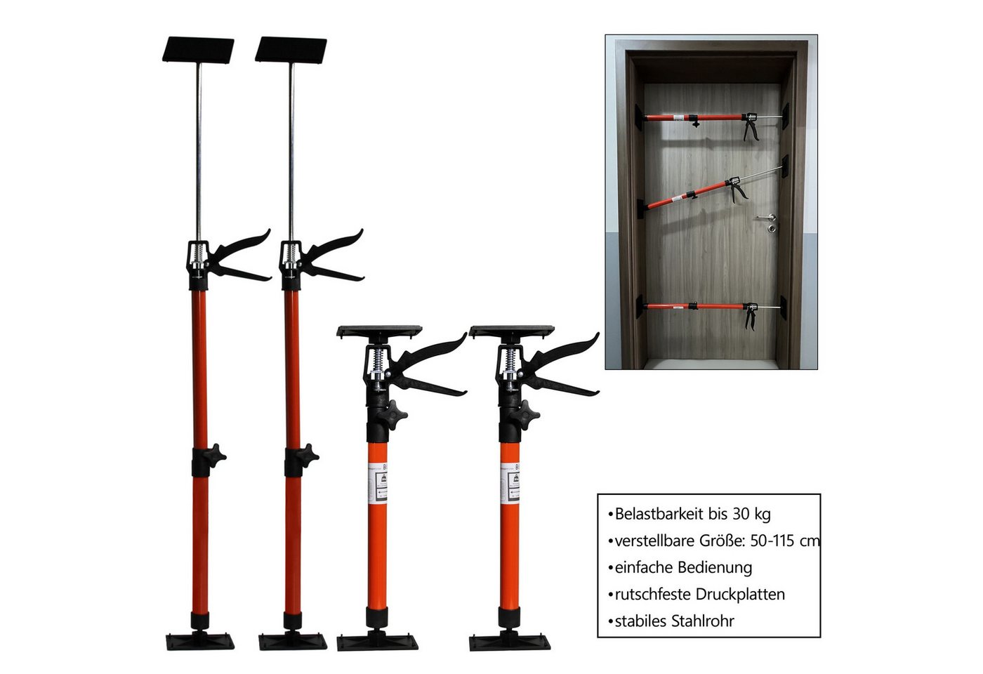 HELO24 Montageklemme Türspanner Zargenspanner Türfutterstrebe Stütze Spanner 50-115cm 4x, (4-tlg)