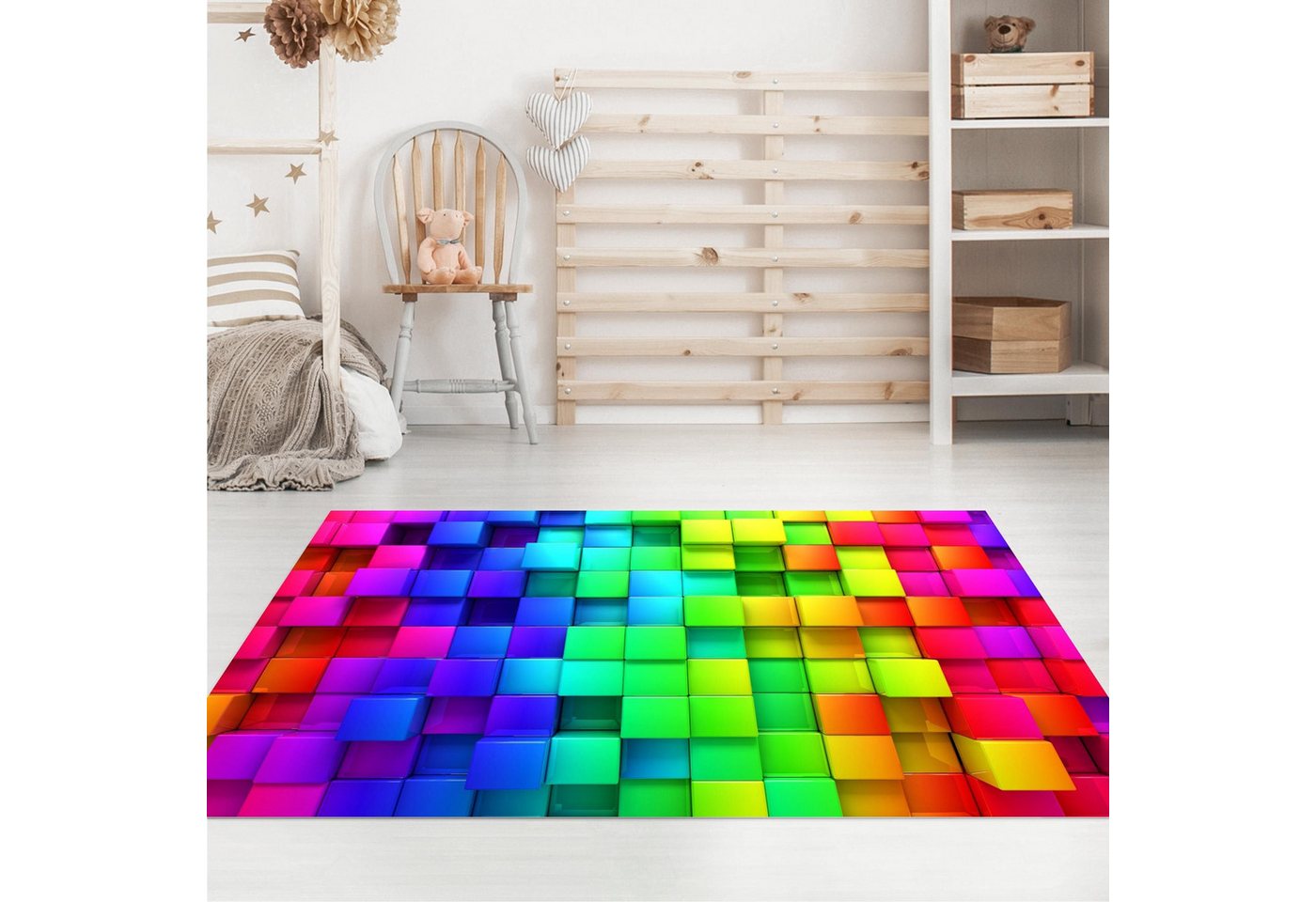 Bilderdepot24 Teppich Vinyl Wohnzimmer Schlafzimmer Flur Küche 3D Abstrakt, rechteckig - bunt glatt, nass wischbar (Küche, Tierhaare) - Saugroboter & Bodenheizung geeignet Bild 2