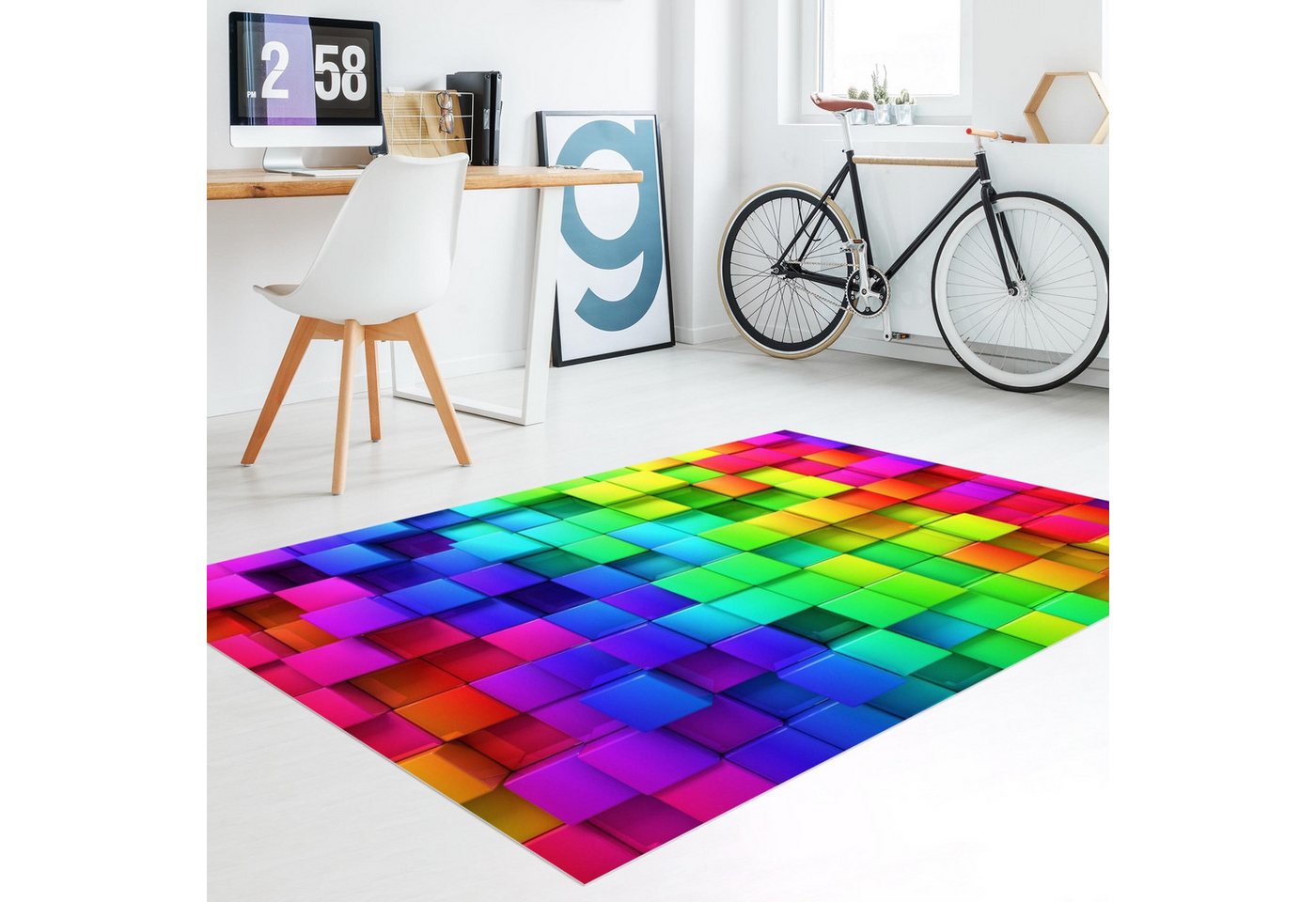 Bilderdepot24 Teppich Vinyl Wohnzimmer Schlafzimmer Flur Küche 3D Abstrakt, rechteckig - bunt glatt, nass wischbar (Küche, Tierhaare) - Saugroboter & Bodenheizung geeignet Bild 4