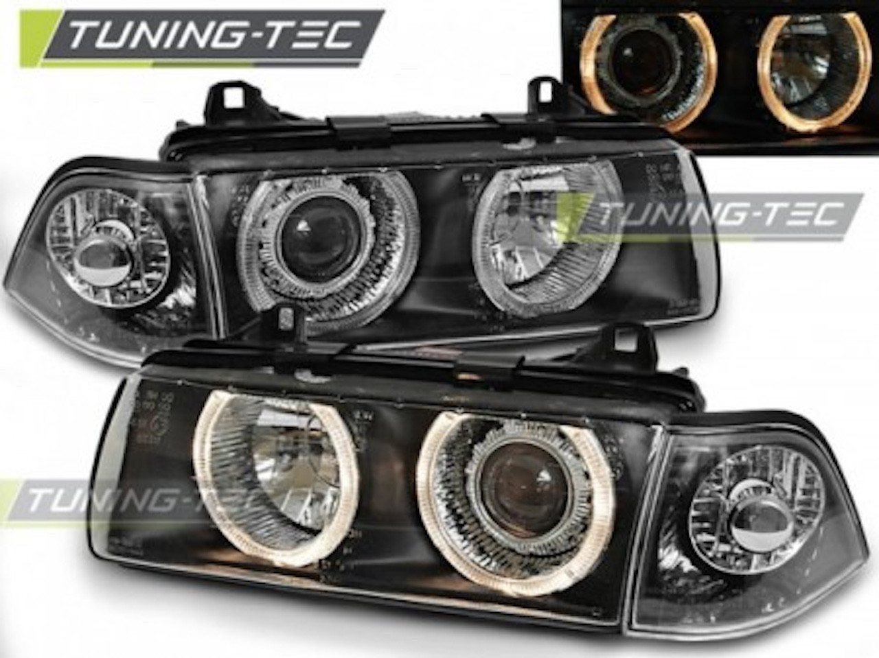 LLCTOOLS KFZ-Ersatzleuchte Scheinwerfer Passend für BMW E36 90–99 Schwarz Angel Eyes Bild 2