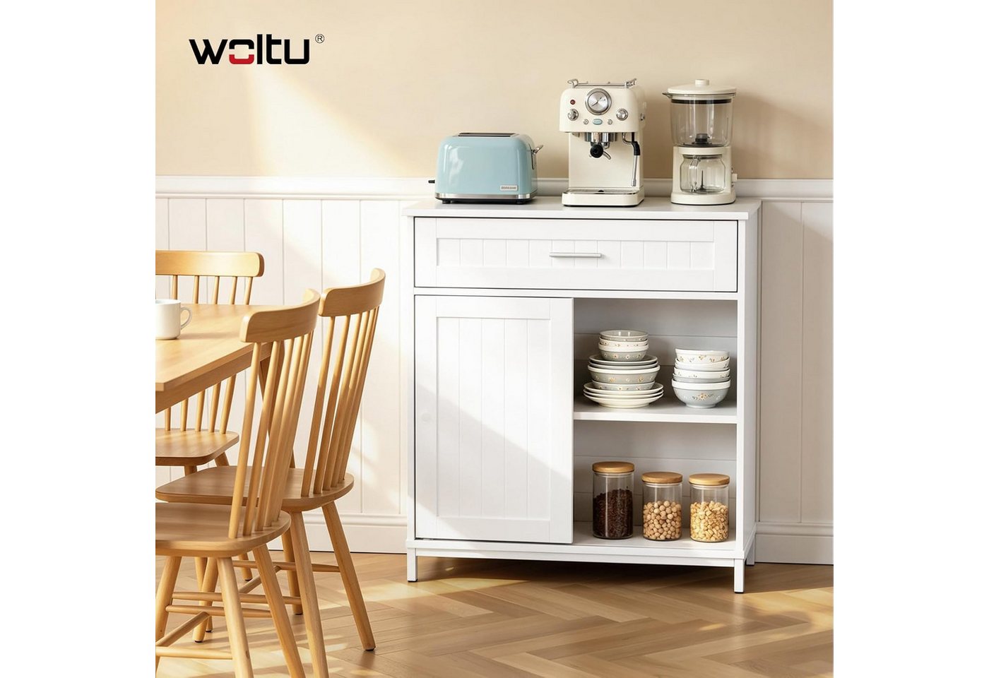 Woltu Sideboard, Küchenschrank mit Arbeitsplatte Schiebetür und verstellbare Ablage Bild 2