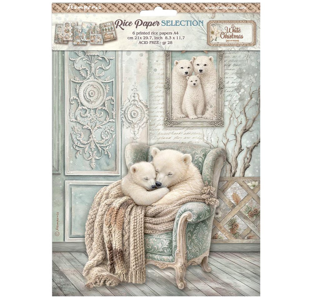 Stamperia Seidenpapier Motiv-Strohseiden Sortiment White Christmas, DIN A4, 6er-Set