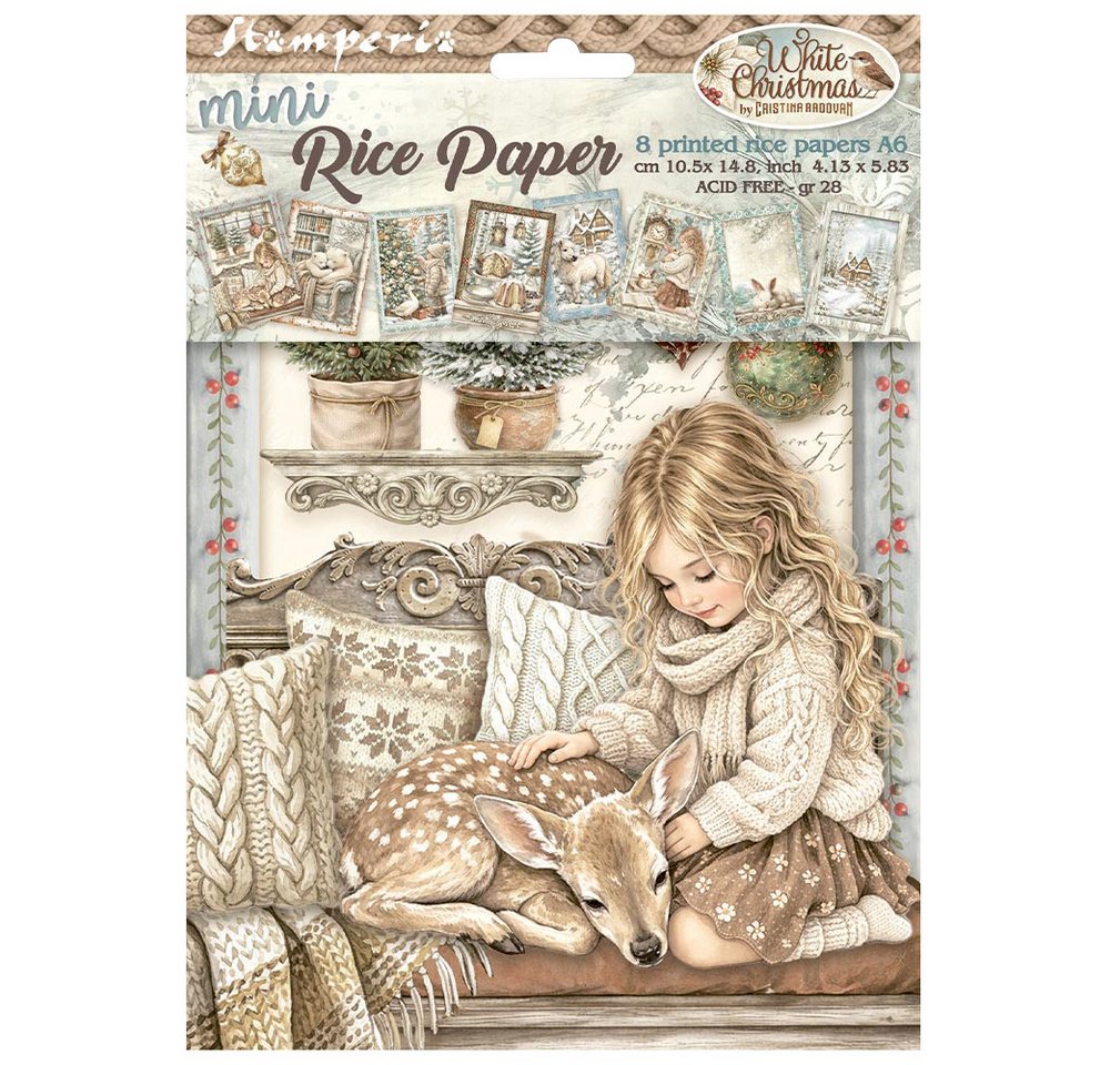Stamperia Seidenpapier Motiv-Strohseiden Sortiment White Christmas, DIN A6, 8er Set