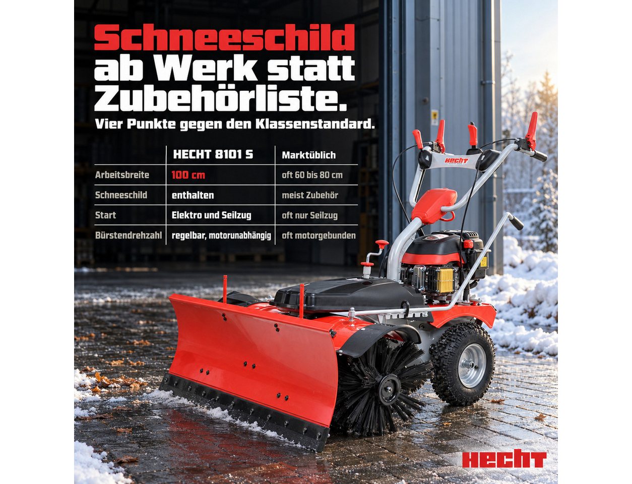 Hecht Benzin-Kehrmaschine 8101 S mit Schneeschild, 100,00 cm Arbeitsbreite, (2-tlg), 6,5 PS, Elektrostart, Schneeketten Bild 2